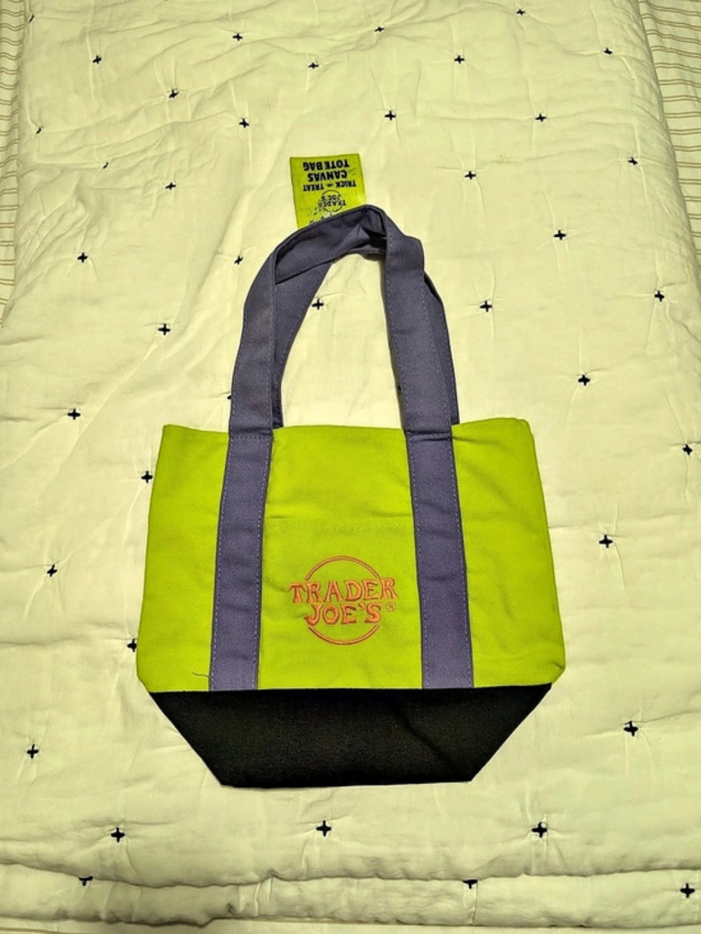 Trader Joe's Trick-or-Treat Mini Canvas Tote Bag Green & Gray